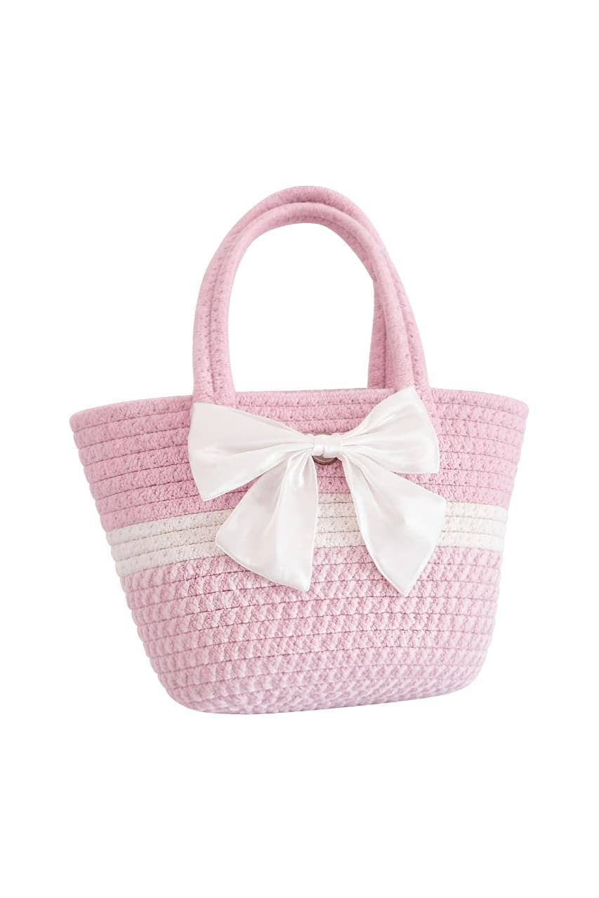 Classy pink woven bag with white bow