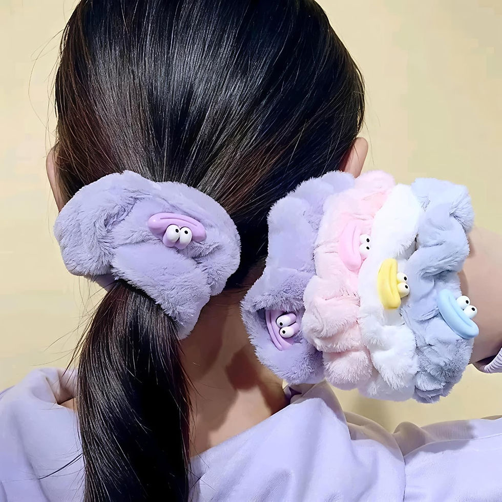 Fluffy pastel scrunchies with cartoon eye detail