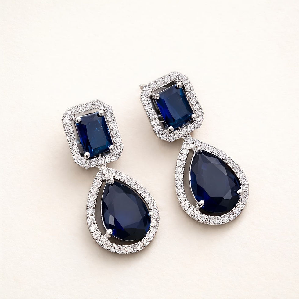 Blue gemstone drop earrings with clear accents