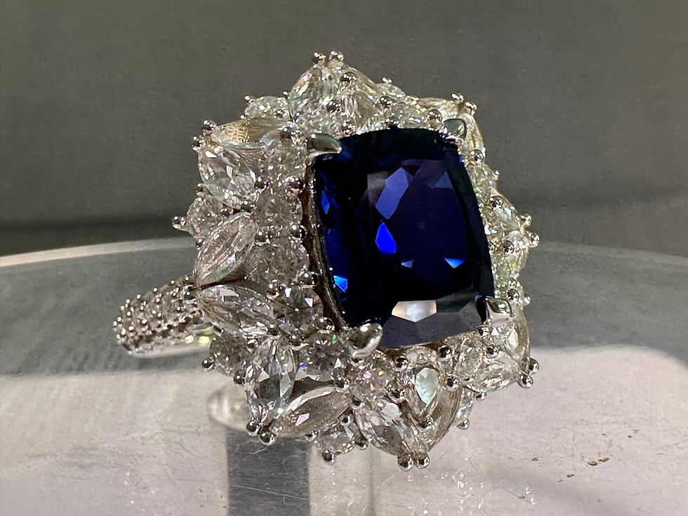 Thumbnail: Blue Lab Grown Sapphire with VVS1 Emerald Outer Stones