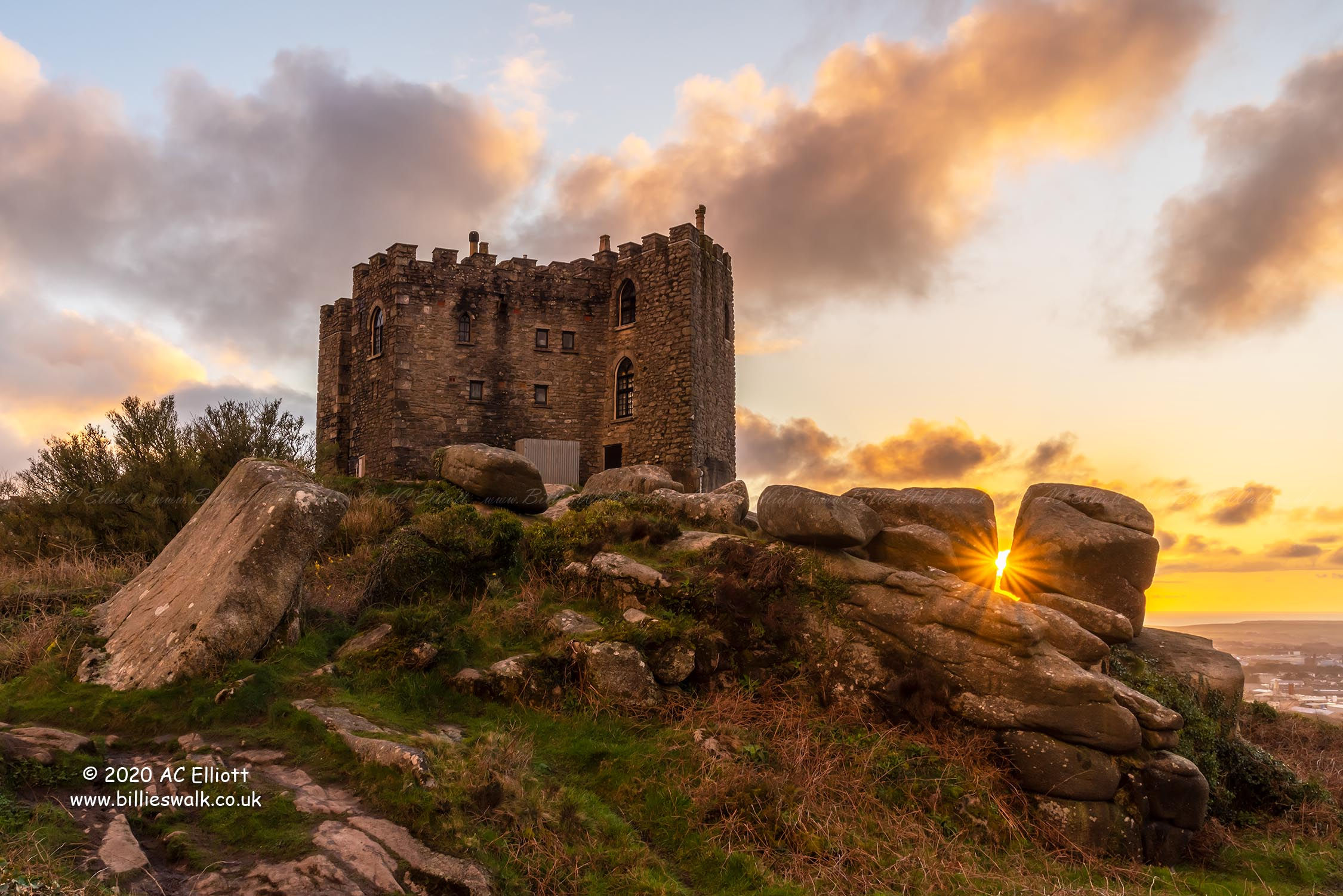 Carn Brea Castle sunburst
