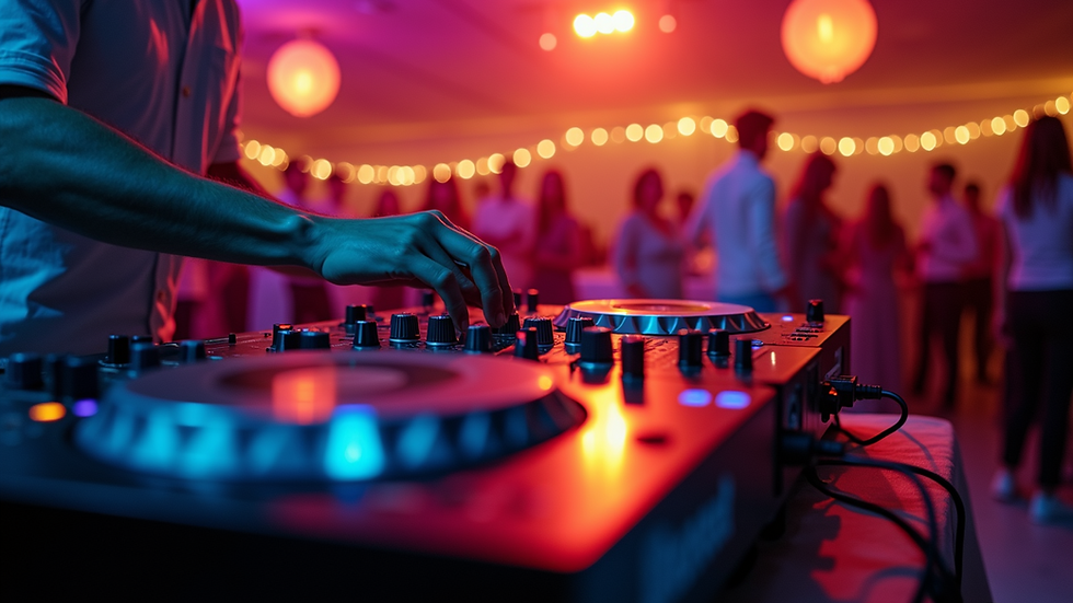 Eye-level view of a DJ mixing at a wedding reception