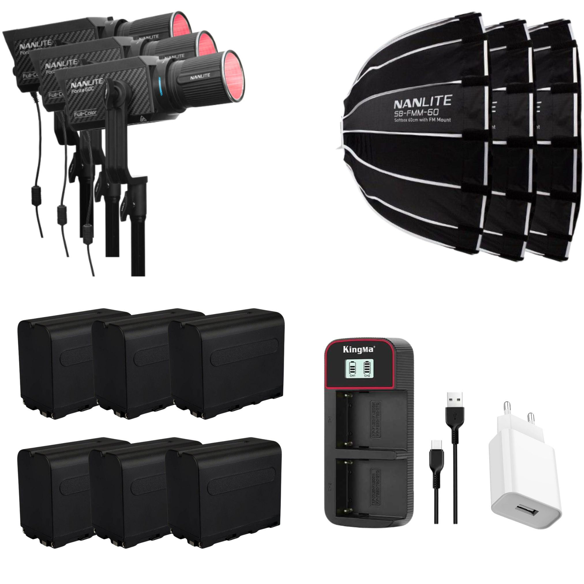 Sewa Paket 3 Nanlite Forza 60C RGB + 6 Kingma NP-F970 Battery + 3 Softbox 60cm Jakarta, Bekasi & Tangerang Selatan