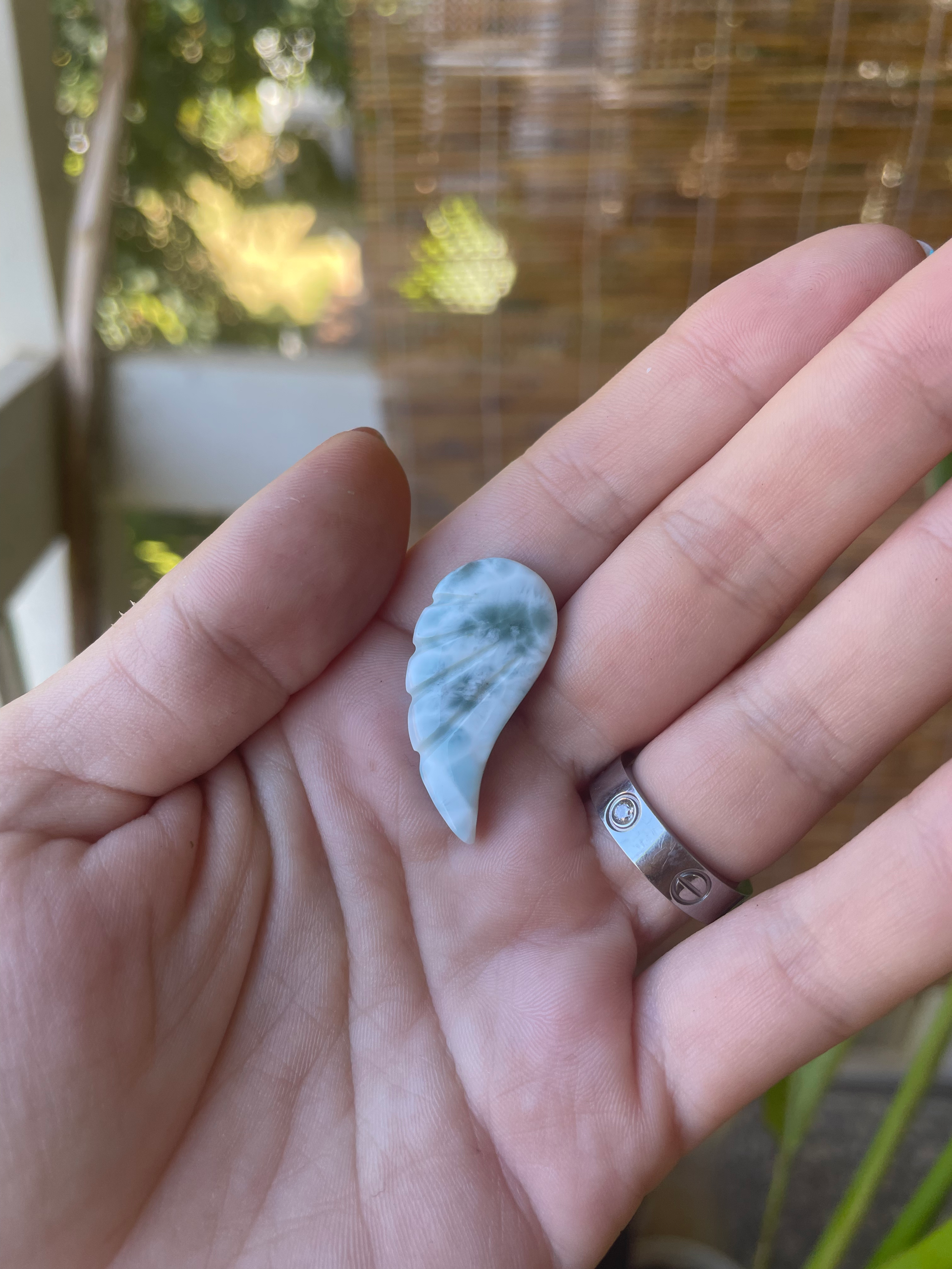 Carved and Polished Larimar Angel Wing