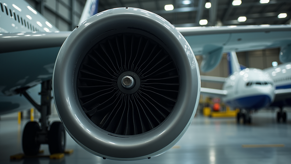 Close-up view of aircraft engine components during maintenance