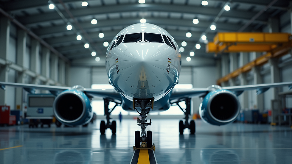 Eye-level view of an aircraft being inspected during maintenance