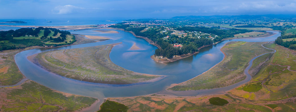Aerial View of Ria de Cubas Wetlands and Estuary of Miera river nearby Marina de Cudeyo vi