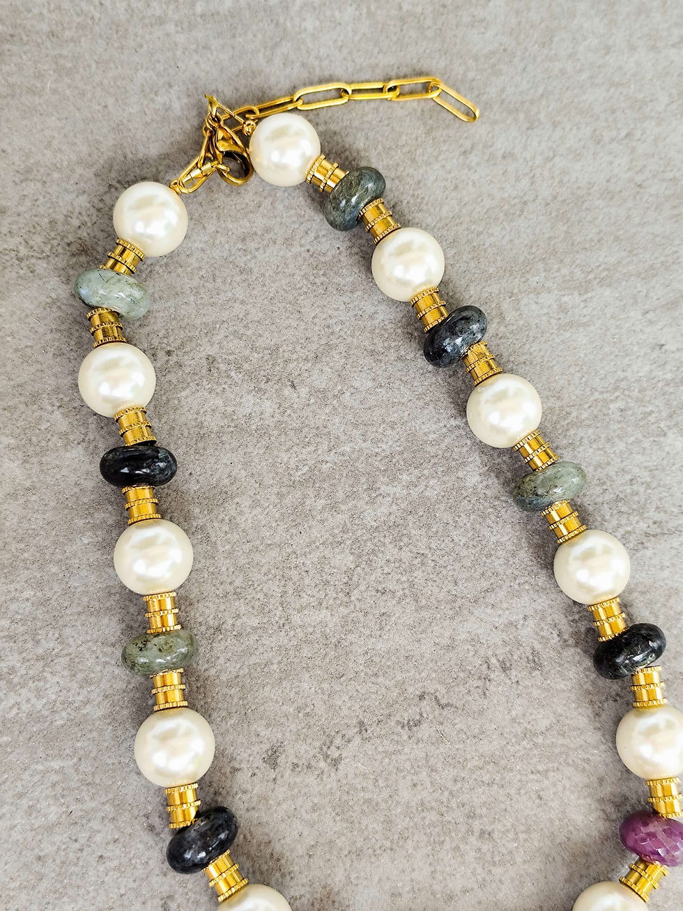 Miniature : Collier Labradorites et rubis 