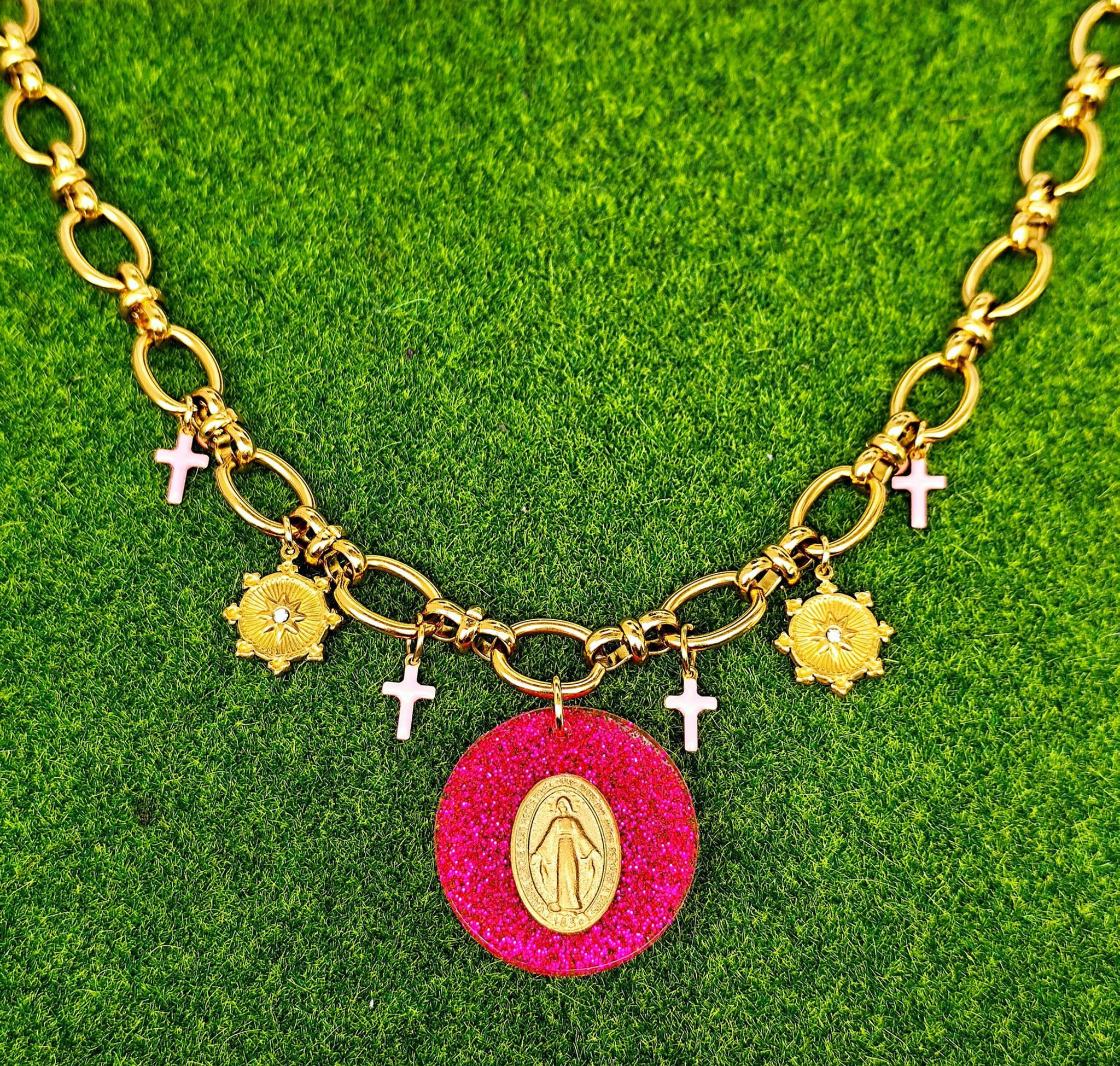 Collier MARIE ACIER FUSHIA