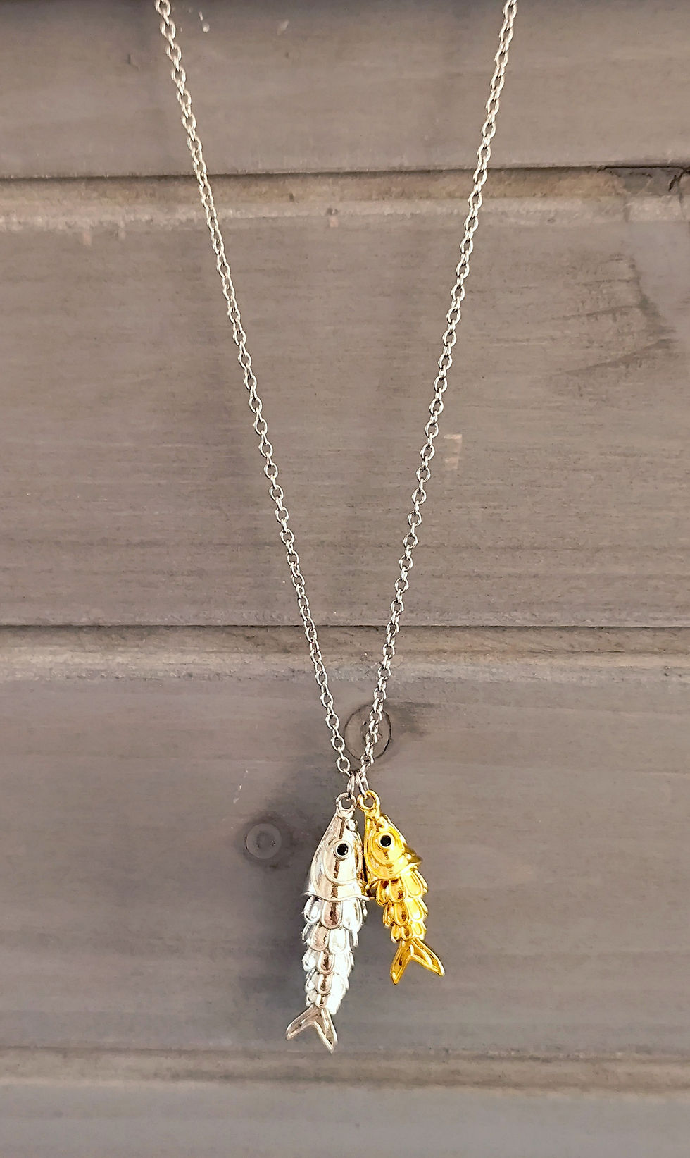 Miniature : Collier DOUBLE FISH ARGENTÉ 