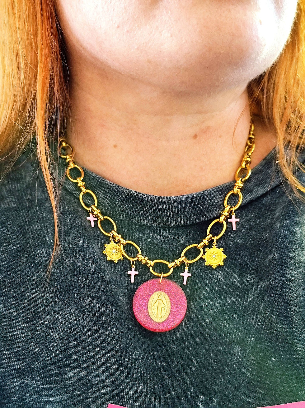 Miniature : Collier MARIE ACIER FUSHIA