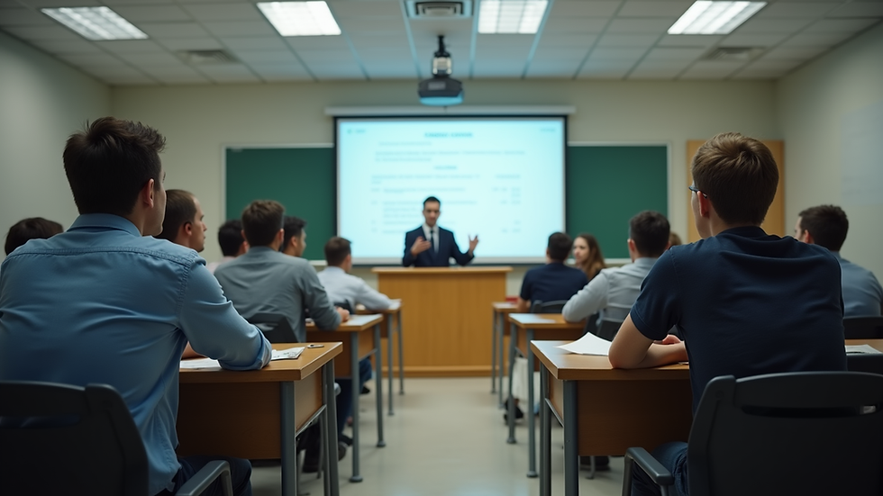 Eye-level view of a classroom setting with students engaged in a debate