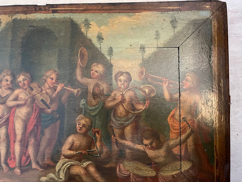 Miniature : Magnifique scene de putti musiciens tableau huile sur panneau XIX eme