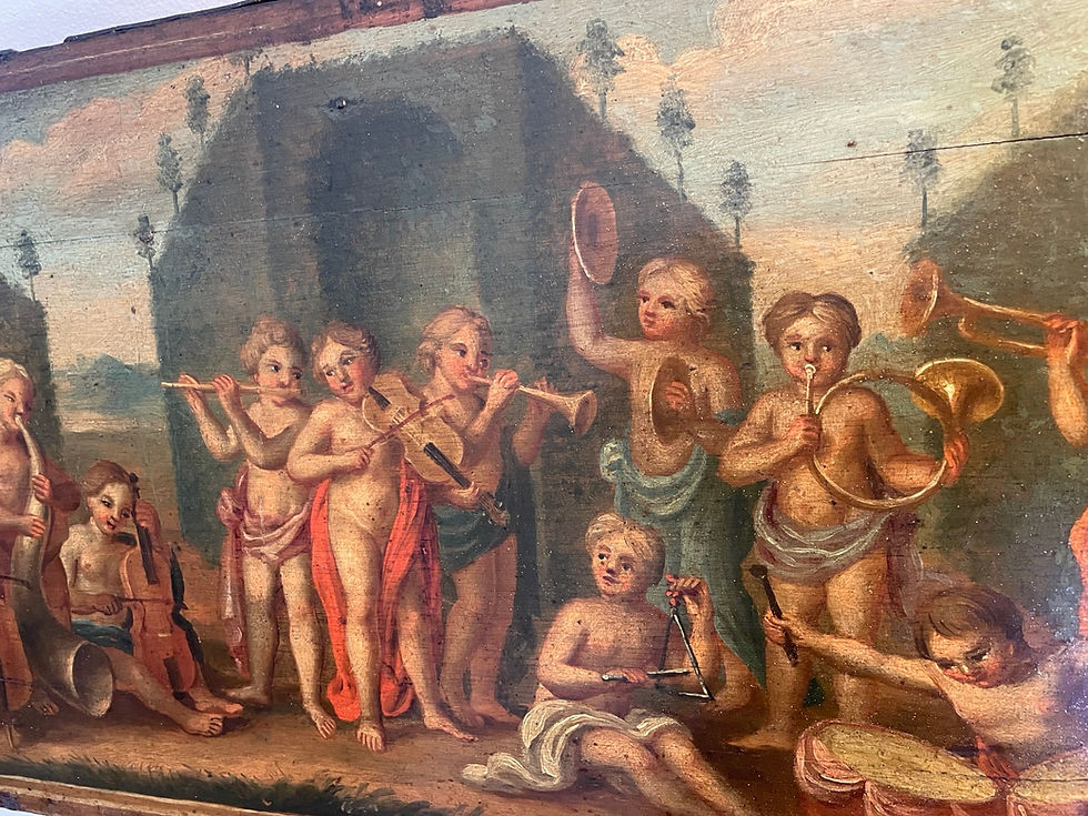 Miniature : Magnifique scene de putti musiciens tableau huile sur panneau XIX eme