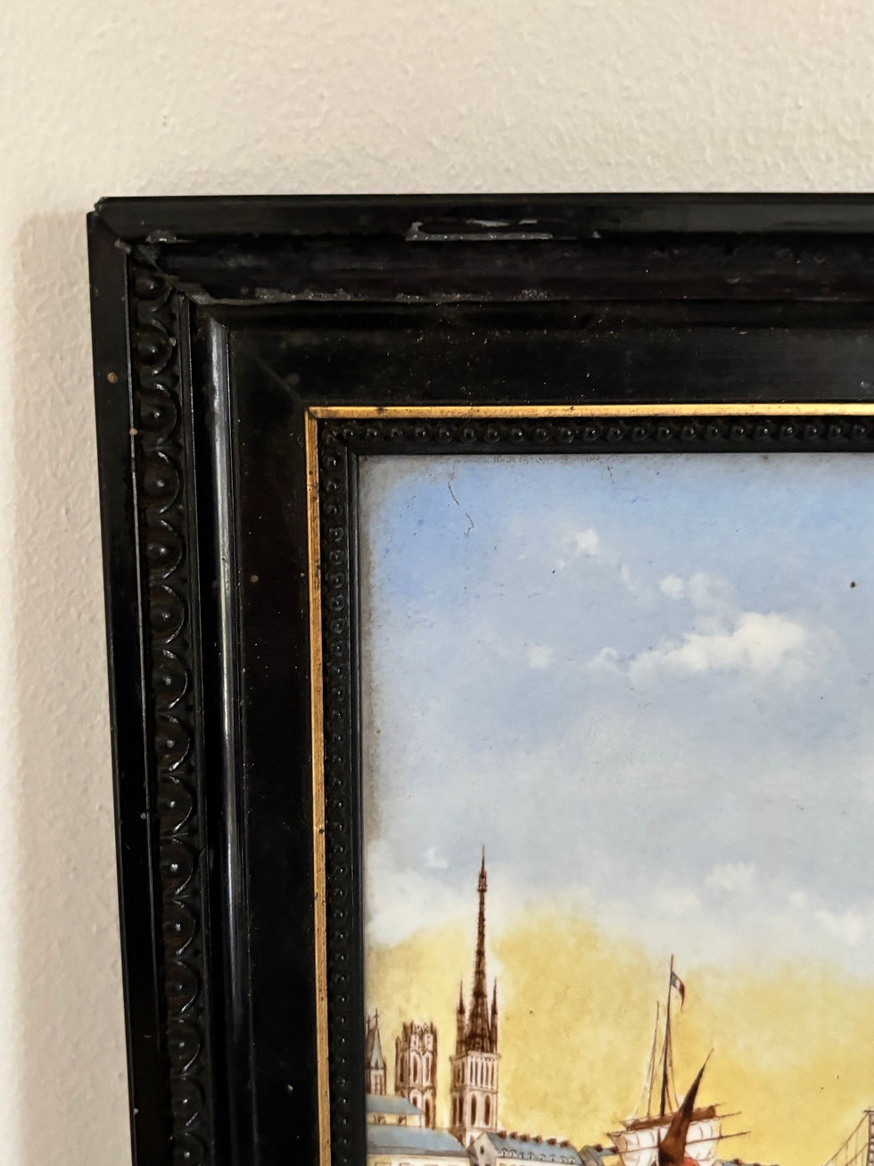 Miniature : Ancien tableau Rouen Peinture sur porcelaine fin XIX eme