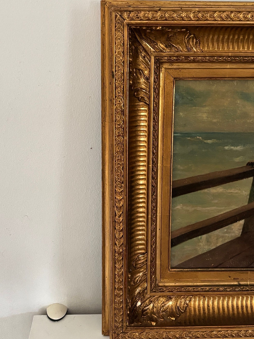 Miniature : Ancien tableau Huile sur toile Marine du XIX eme siècle : au revoir aux marins