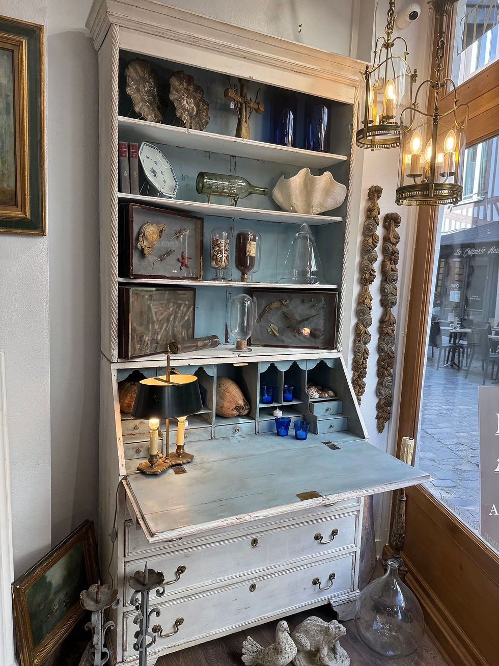 Miniature : Ancien meuble scriban bureau de pente cabinet de curiosité XVIII eme