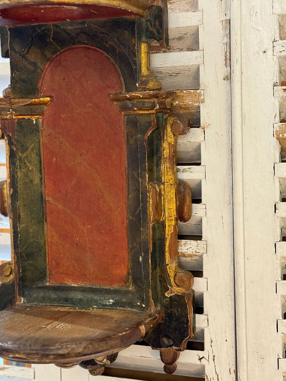 Miniature : Exceptionnelle niche avec son évêque en bois polychrome art sacré Fin XVII