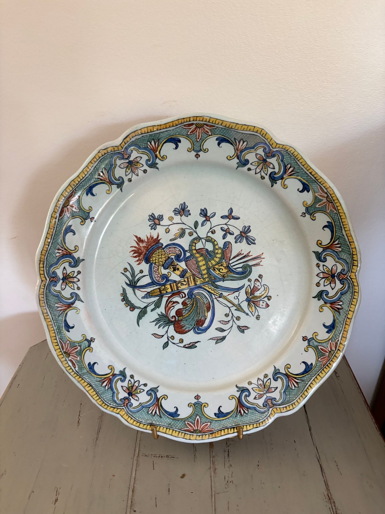 Ancien grand plat en faience du XIX eme siècle Desvres Rouen