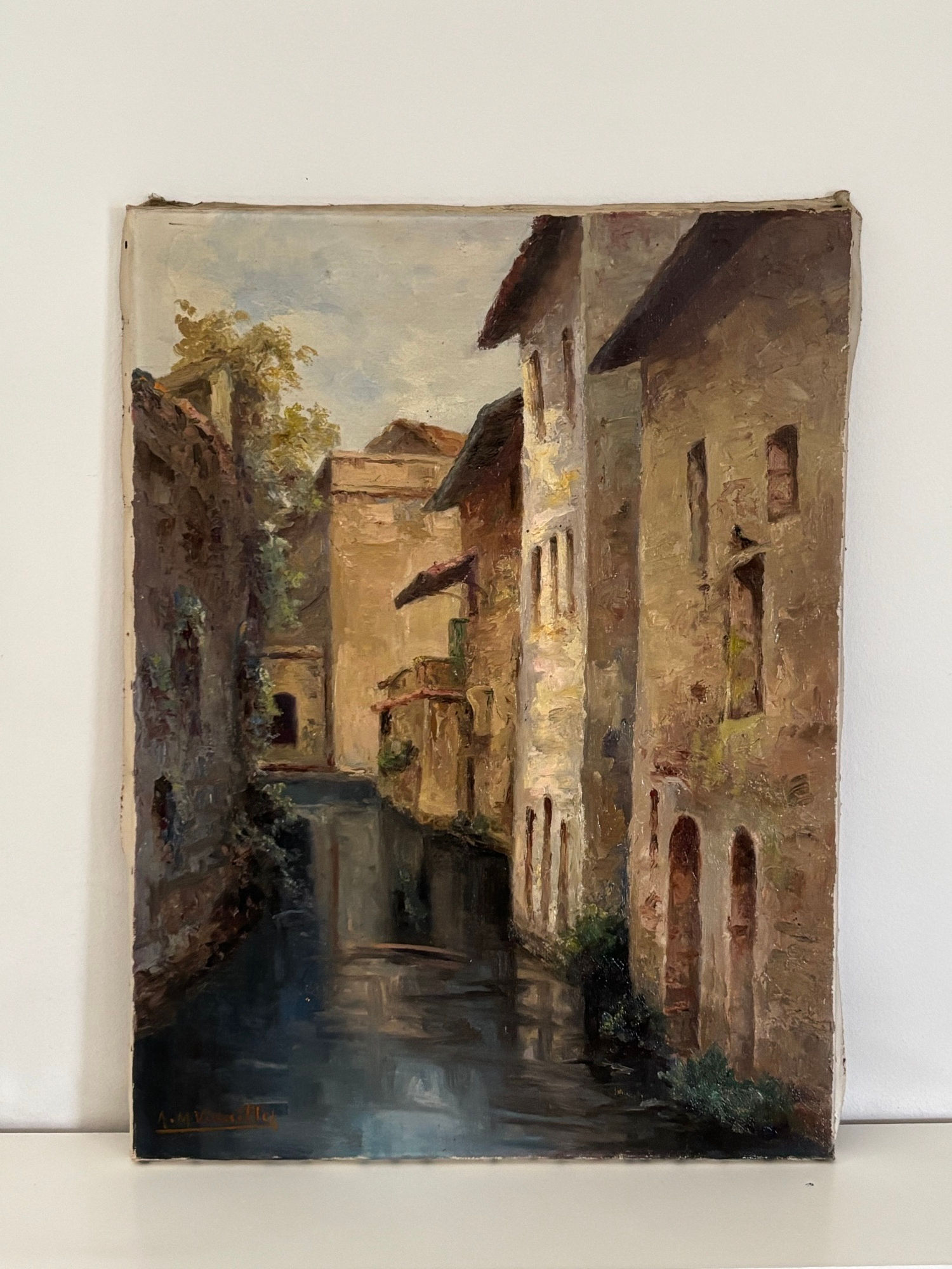 Ecole française Jura ancien table Huile sur toile Clairvaux les lacs Jura