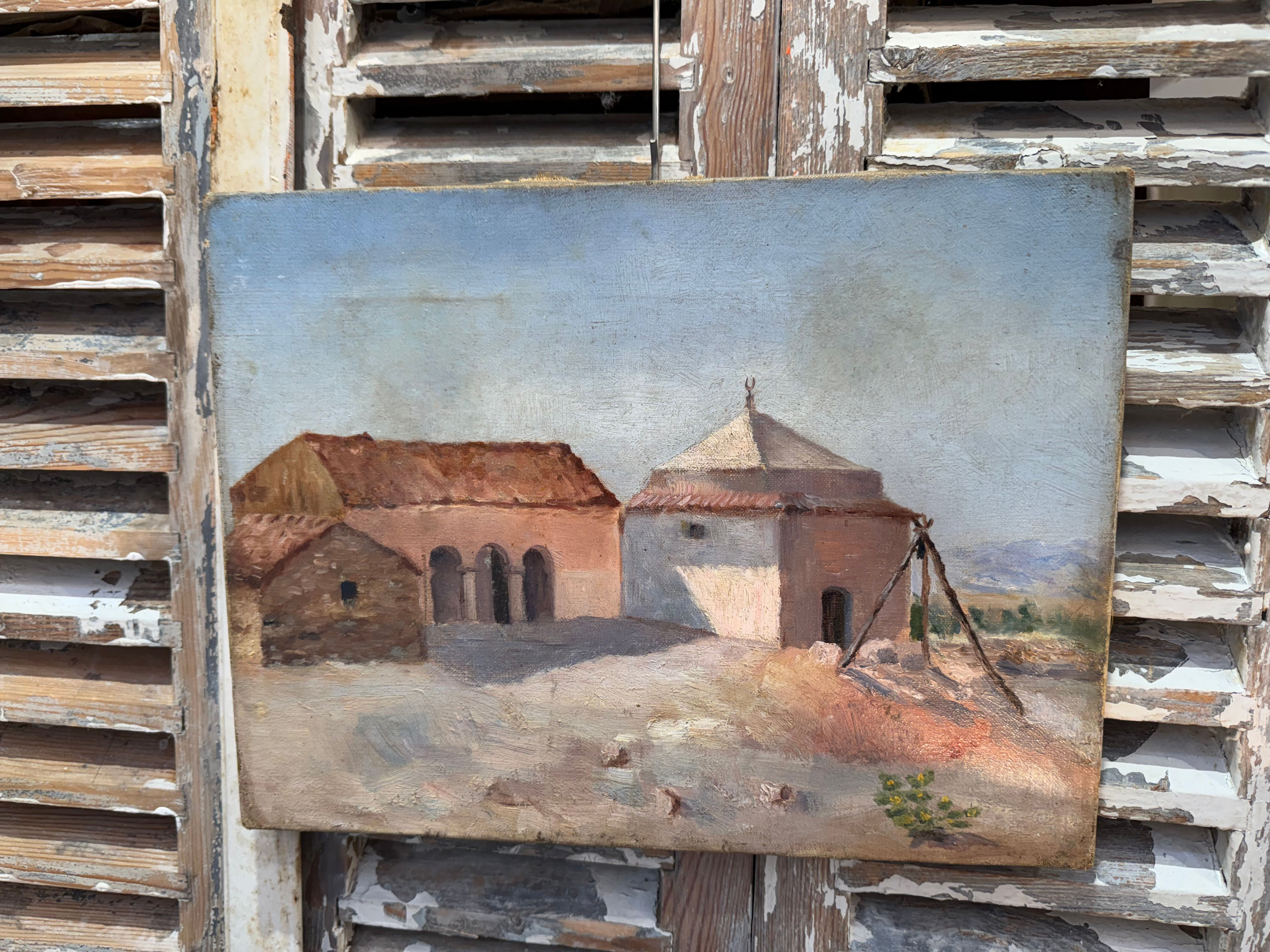 Ancien petit tableau orientaliste présentant une mosquée HST XIX eme