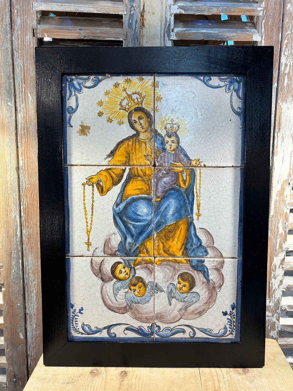 Miniature : Ancien panneau en faience scene biblique vierge à l'enfant fin XIX eme