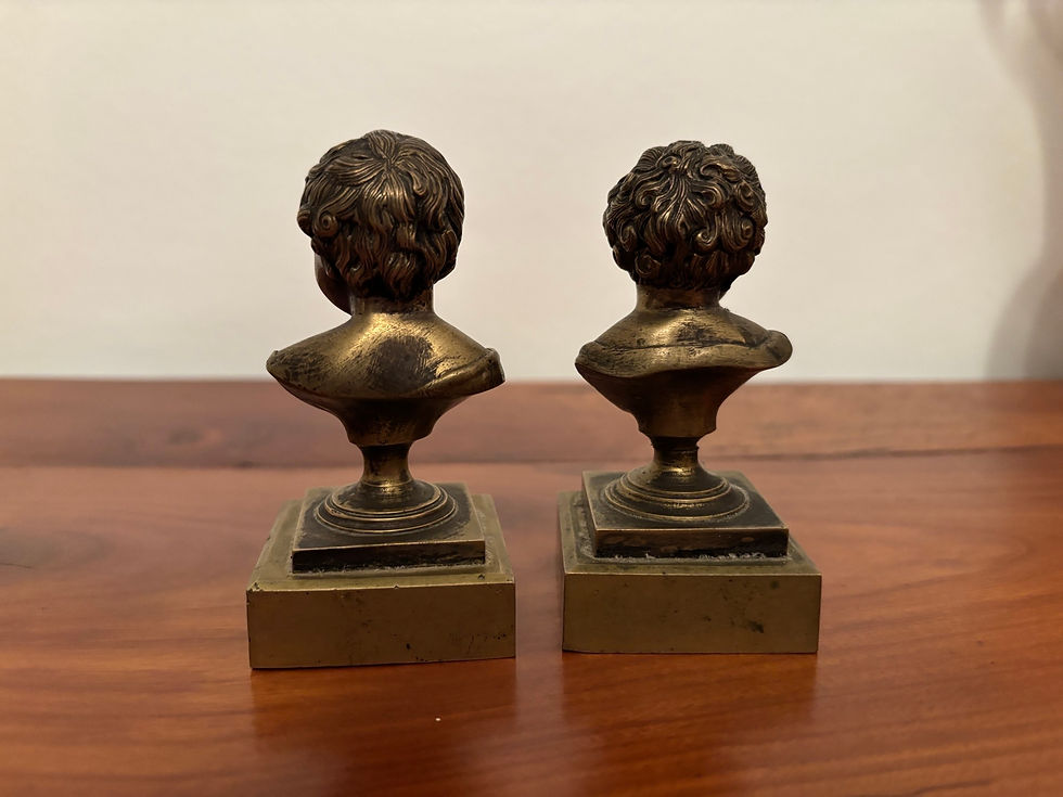 Miniature : D'après Houdon - Jean qui rit et Jean qui pleure - paire de petits bustes en bro
