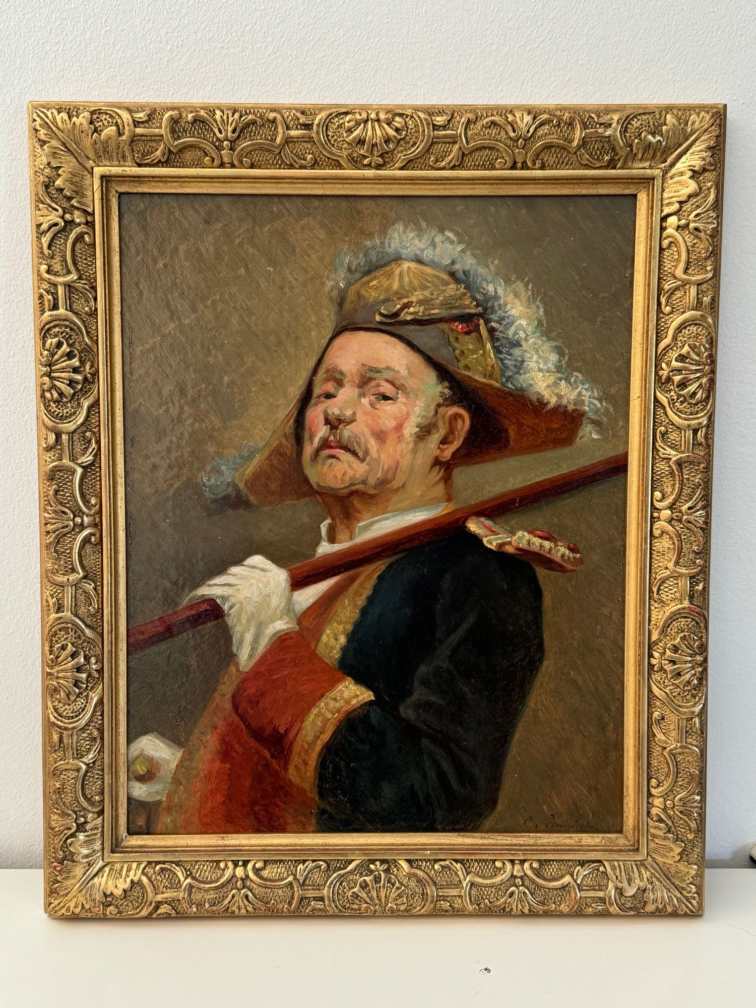 Ancien Huile sur carton le garde suisse par C Lemaistre fin XIX eme