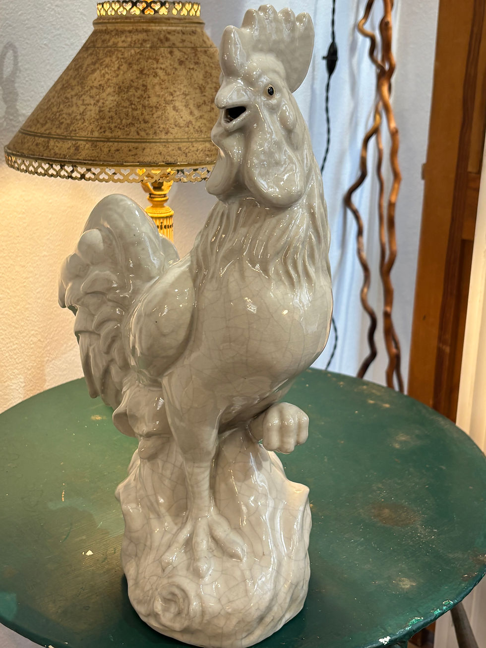 Miniature : Ancien coq en céramique milieu du XX eme , craquelé signature à déchiffrer