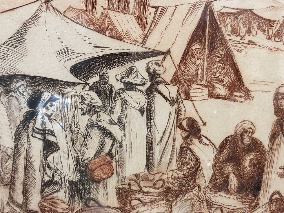 Miniature : Ancienne gravure orientaliste le souk à Miriat par E Vales