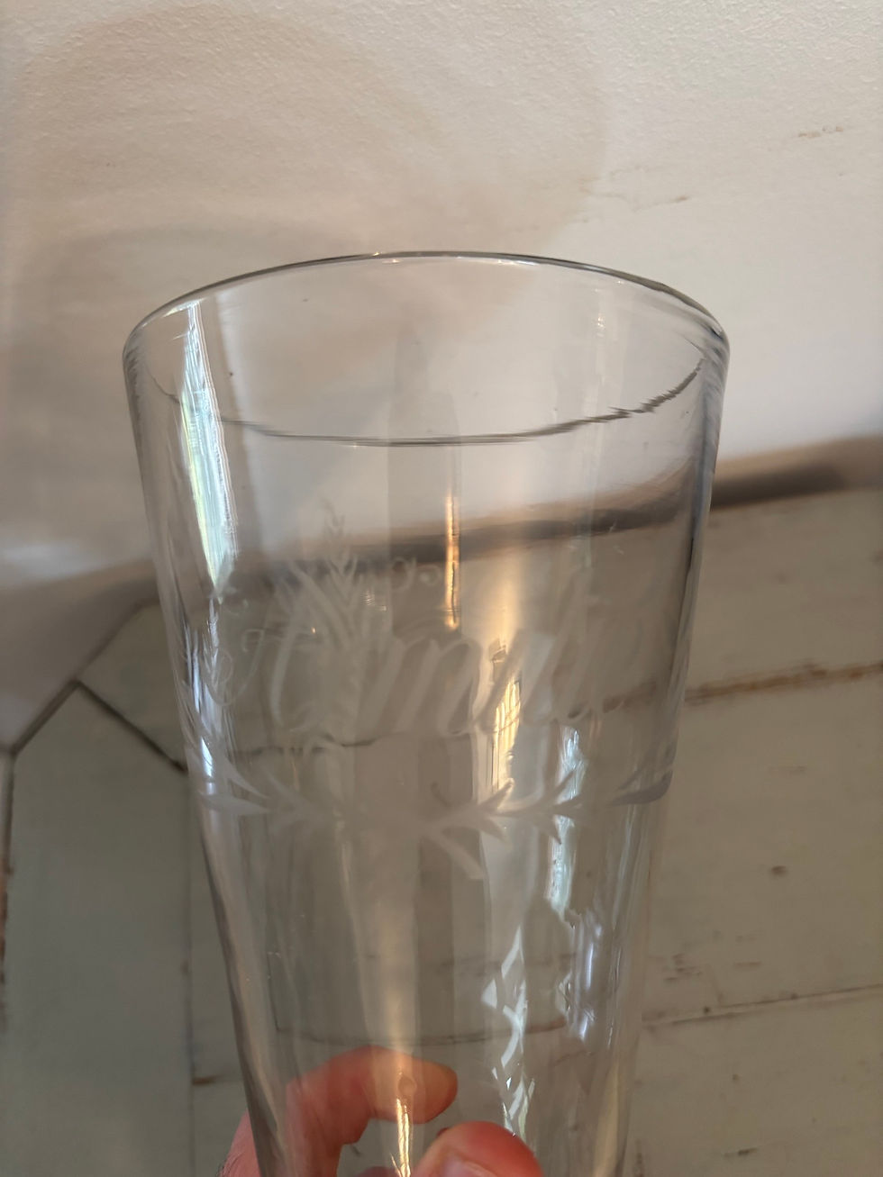 Miniature : Ancien verre de mariage normand gravé Amitié epoque début XIX eme