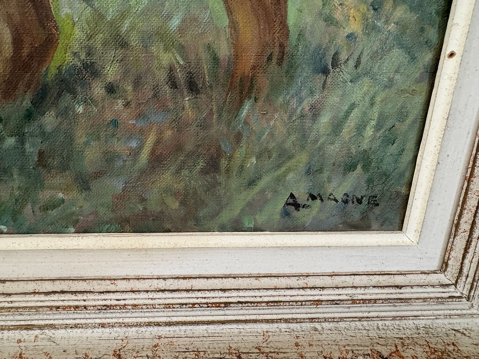 Miniature : Ancien tableau animalier Huile sur toile Le lion vers 1950 par A Magne