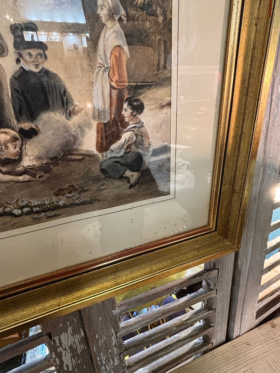 Miniature : Ancienne gouache vers 1850 les enfants autour du feu