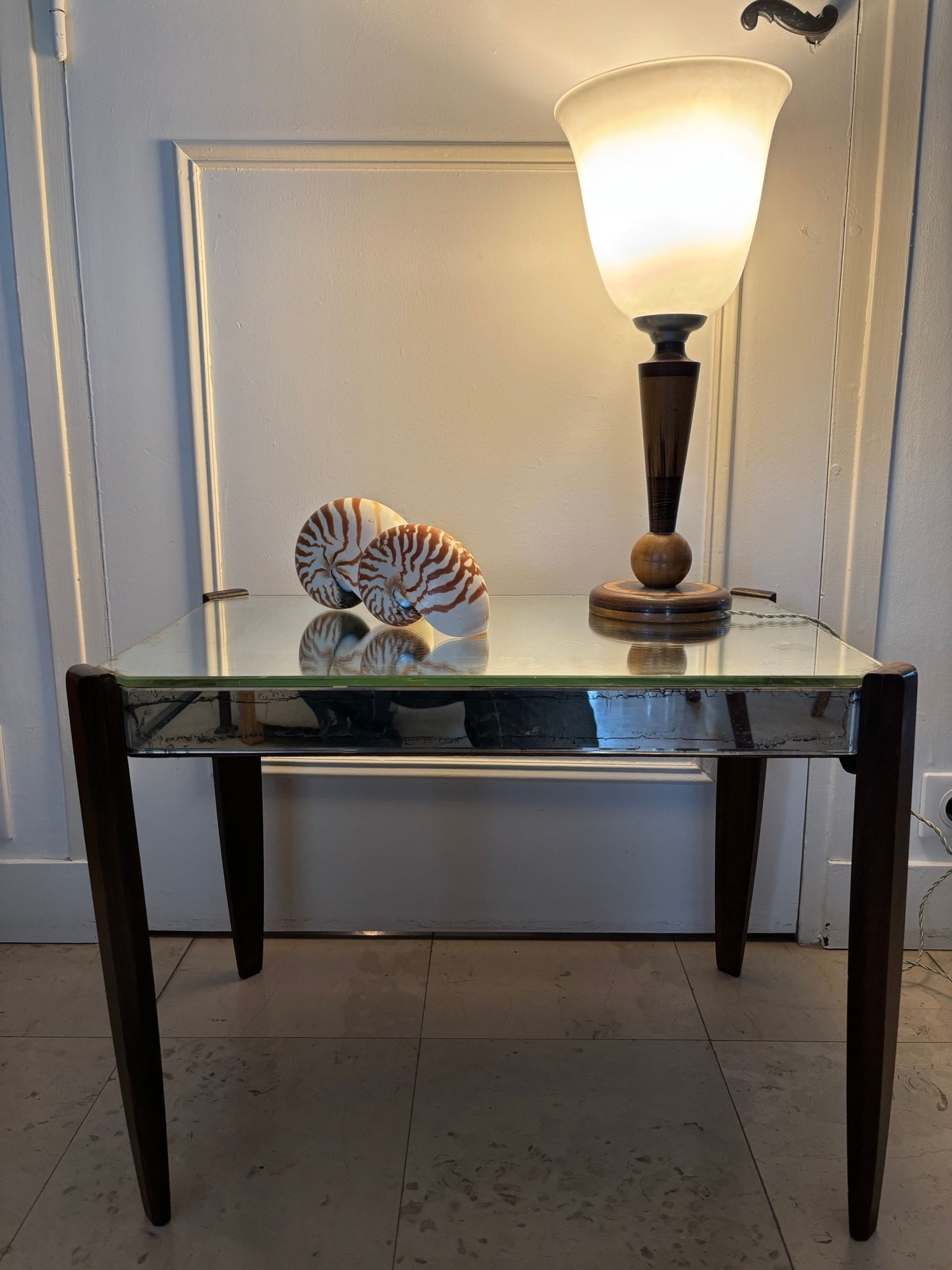 Ancienne table basse art déco en miroir vers 1930