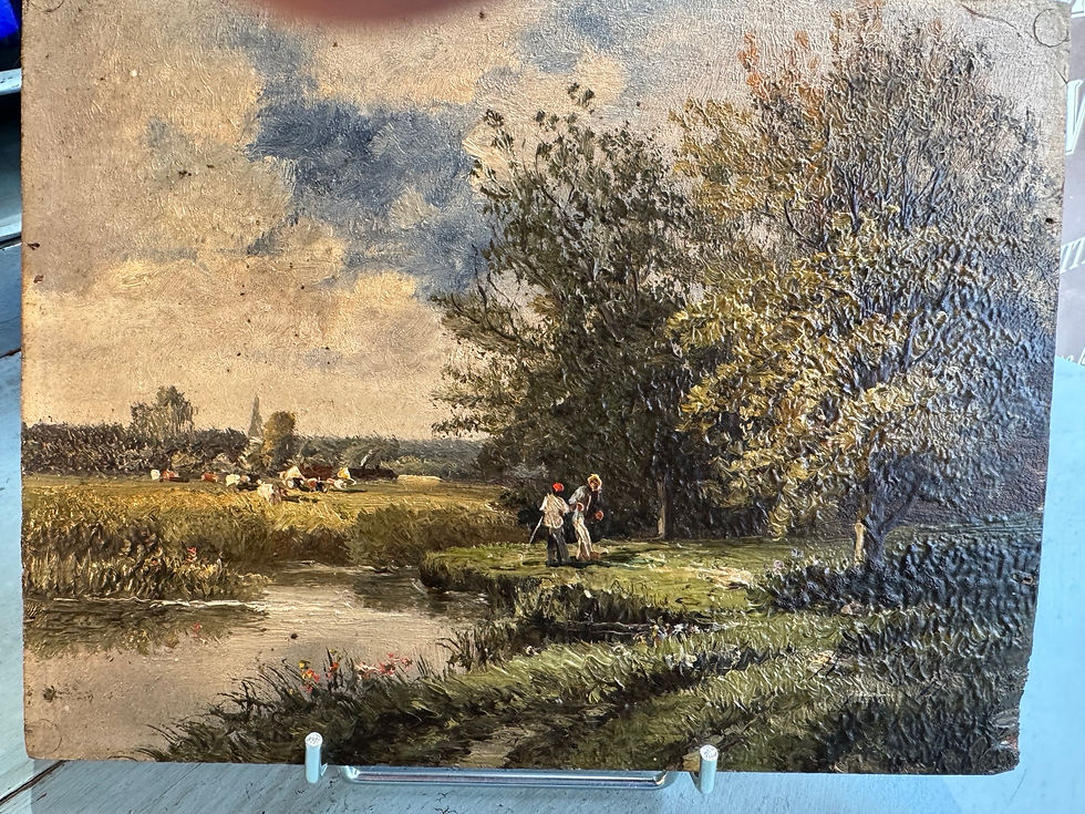 Miniature : Ancien petit tableau Huile sur panneau fin XIX par A Roueff