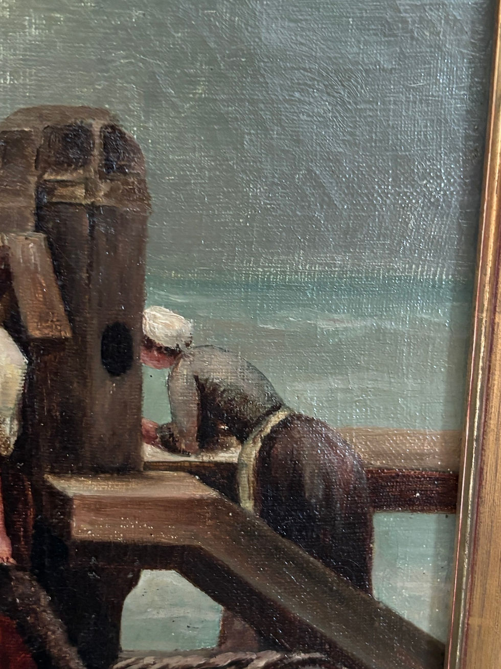 Miniature : Ancien tableau Huile sur toile Marine du XIX eme siècle : au revoir aux marins