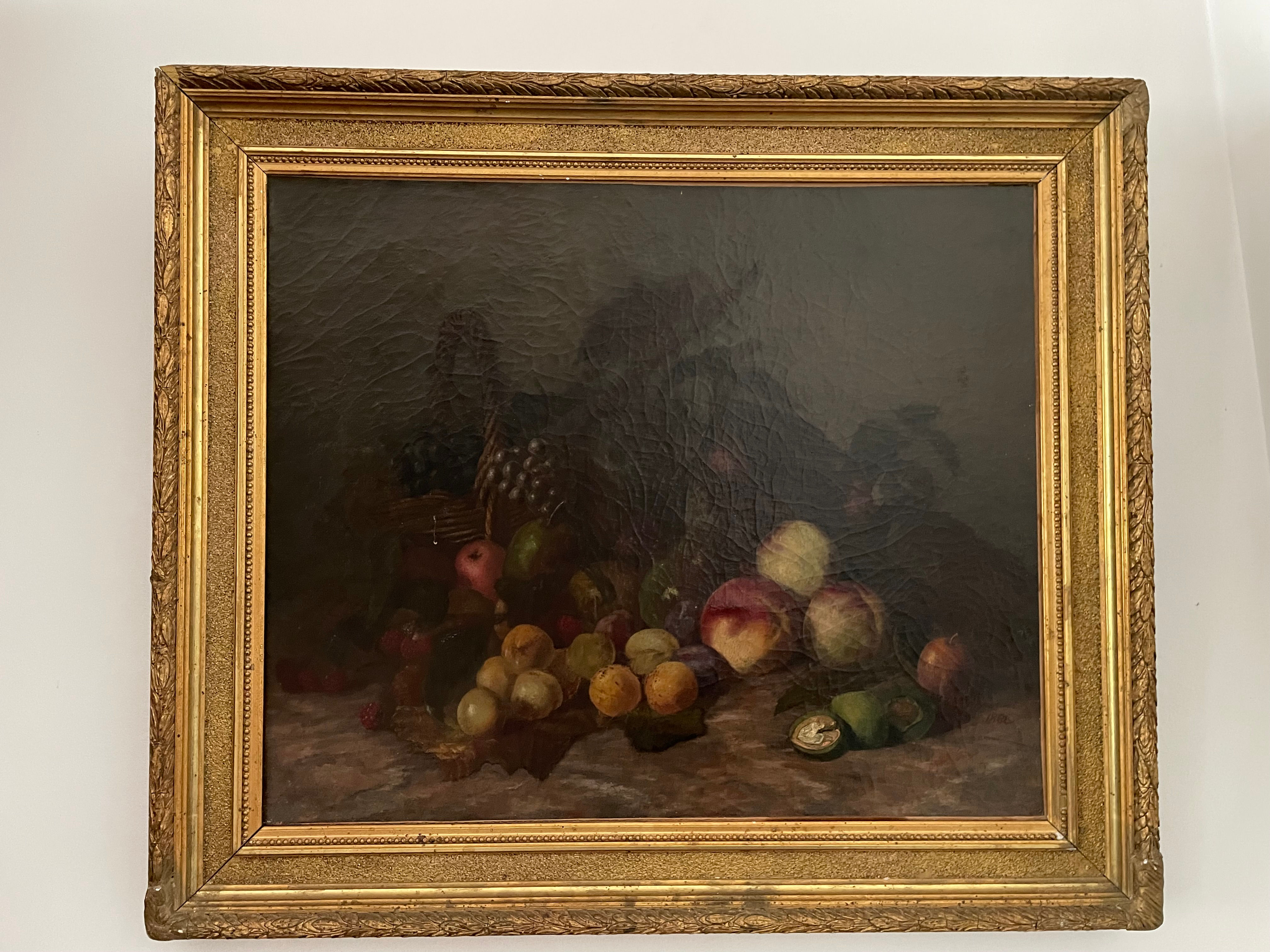 Tableau Ancien huile sur toile XIX nature morte signée datée