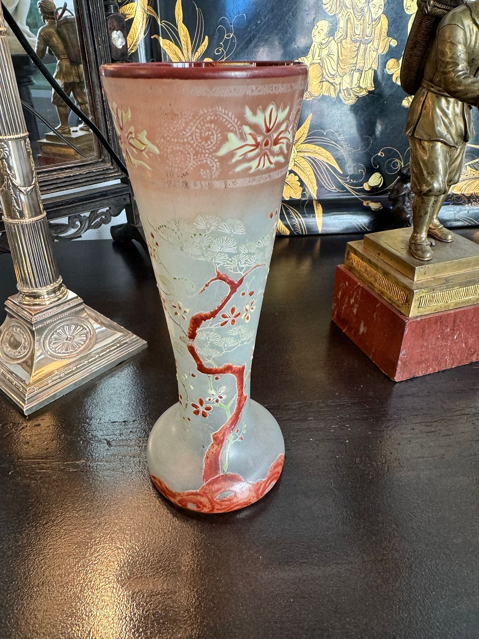 Miniature : Ancienne paire de vases cornet émaillés par Legras  modèle le printemps