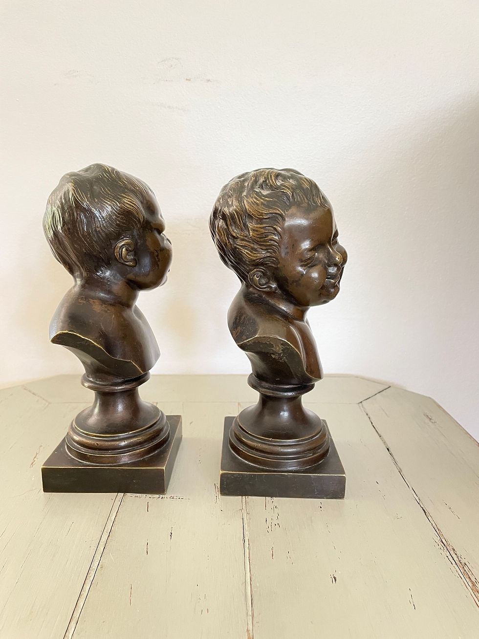 Miniature : Paire Sculptures Bronze Jean Qui Rit Jean Qui Pleure d'ap. Houdon XIXème