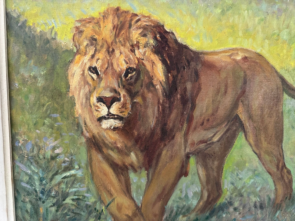 Miniature : Ancien tableau animalier Huile sur toile Le lion vers 1950 par A Magne
