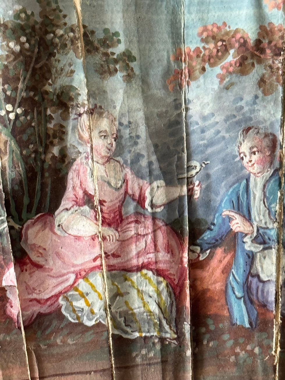 Miniature : Ancien éventail du XVIII eme Louis XVI gouache enluminée sur papier