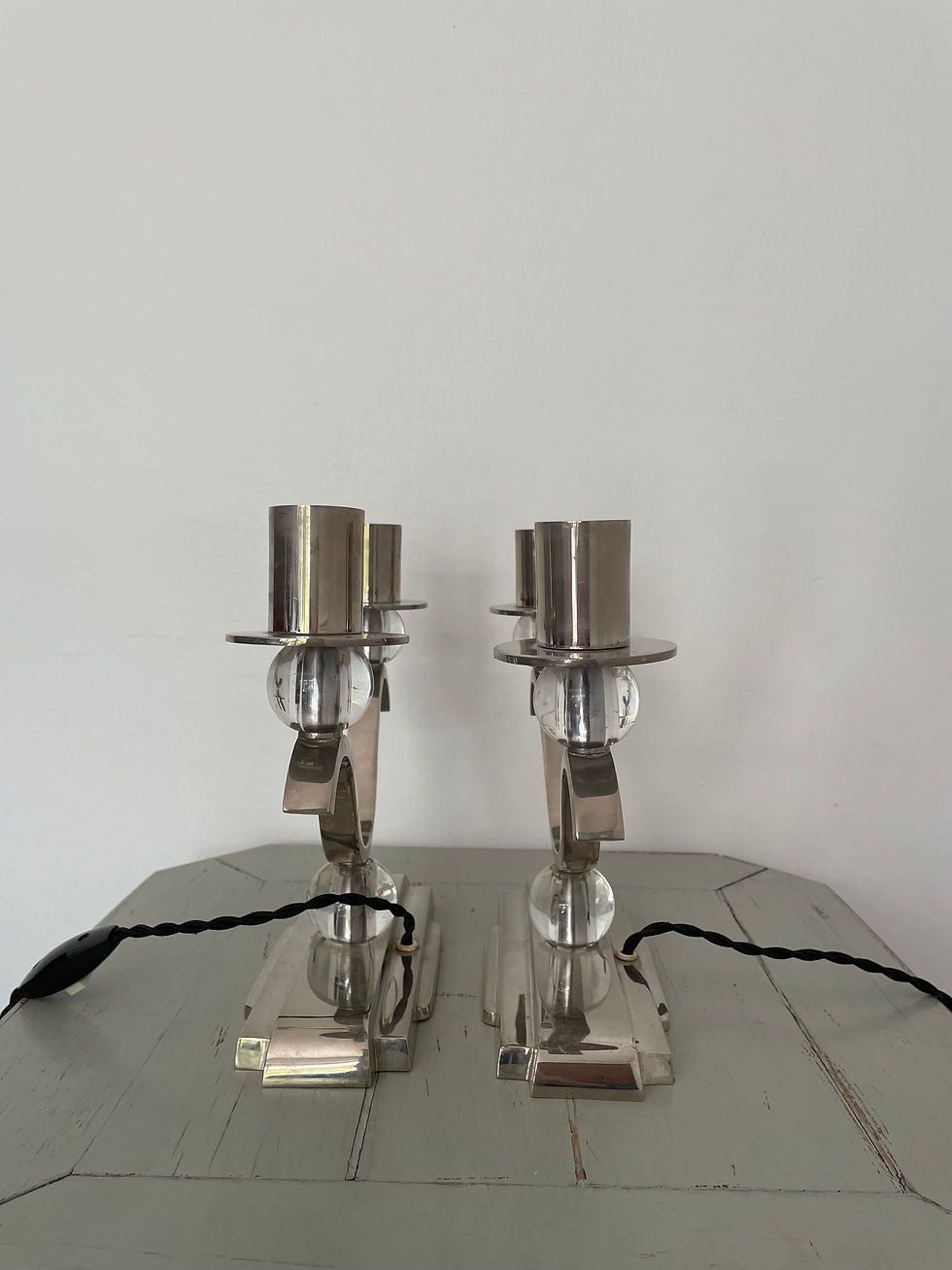 Miniature : Paire de lampes en bronze nickelé époque art déco dlg Jacques Adnet ep XX eme