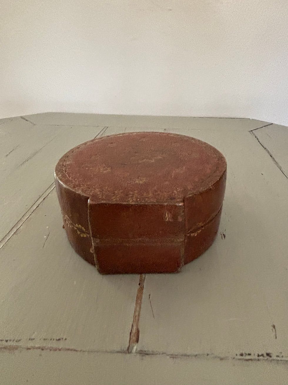 Miniature : ancienne petite boite ronde en cuir gaufré epoque XVIII eme siècle