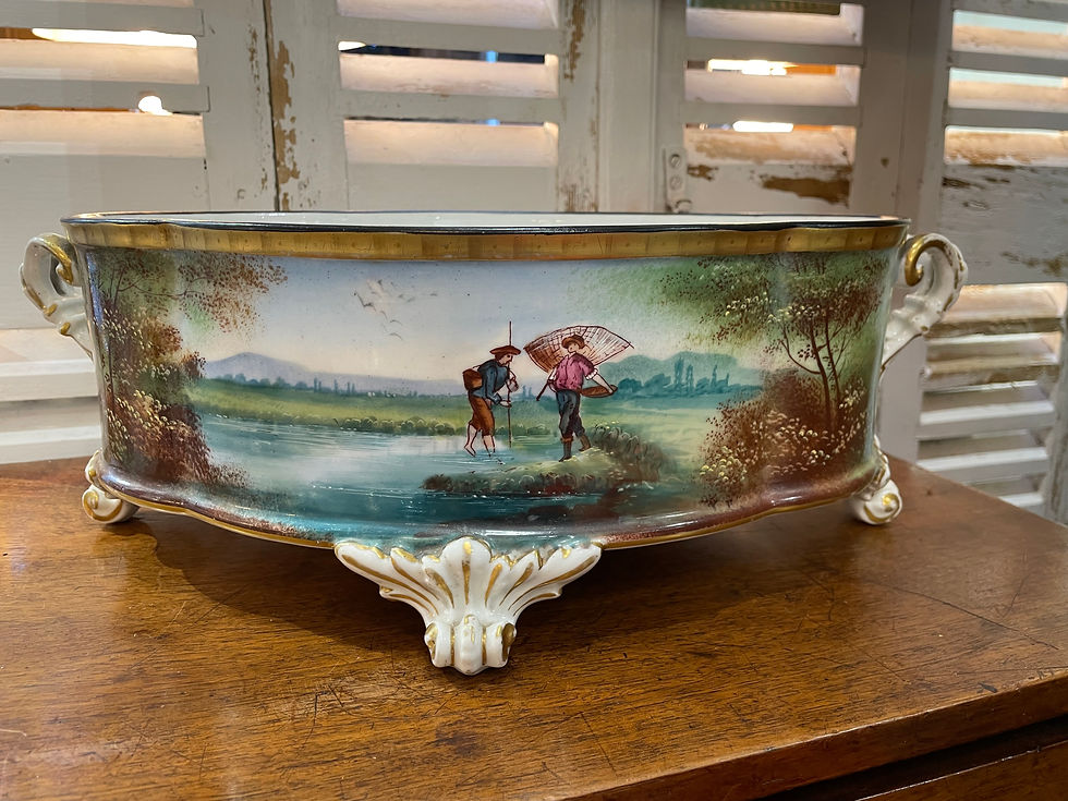 Grande jardinière ancienne en porcelaine de Paris fin XIX eme