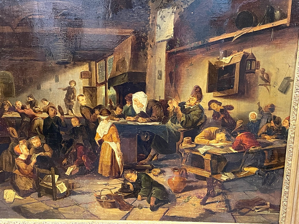 Miniature : Grand et ancien tableau sur panneau HSP école flamande : l'école