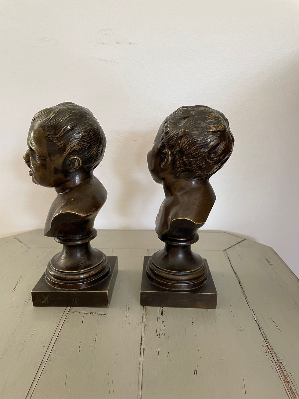 Miniature : Paire Sculptures Bronze Jean Qui Rit Jean Qui Pleure d'ap. Houdon XIXème