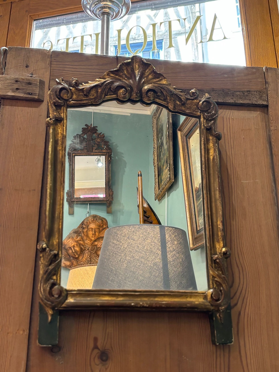 Miniature : Ancien petit miroir Louis XV Louis XVI patine fin XIX eme bois doré