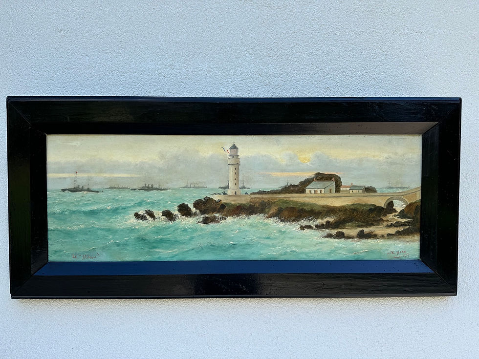 Grande marine huile sur carton, signée datée Brest le phare du minou