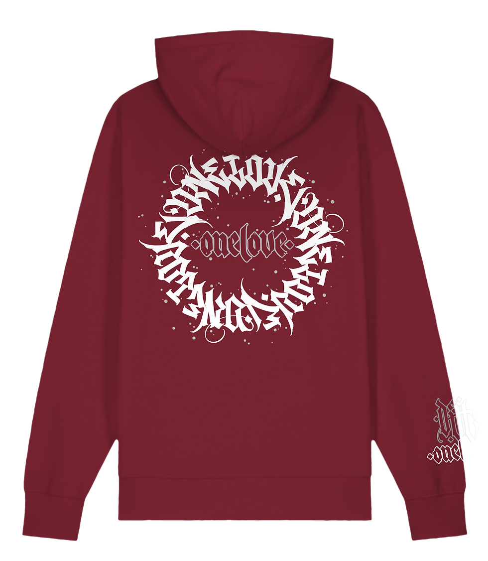 Miniaturbild: dstcalligraphy Hoodie - kapuzenpullover mit onelove Calligraphy Kreis Design - backprinted - onelove Schrift am Ärmel