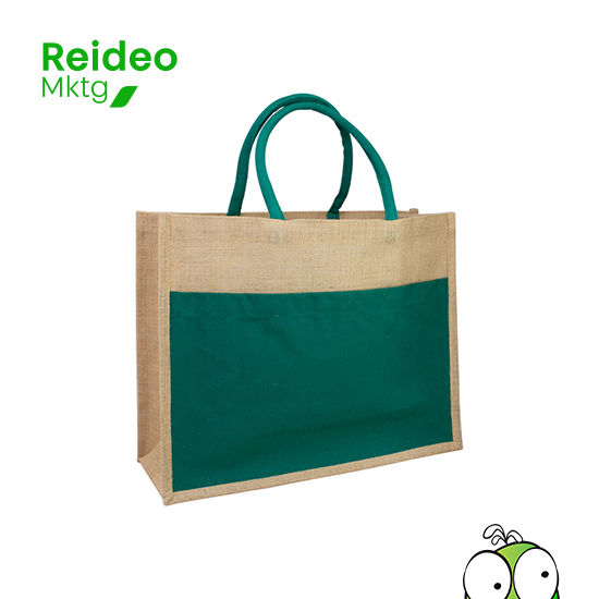 Bolsa grande de Yute natural con amplio bolsillo delantero de Canvas 100% Algodón natural de 250g/m2 (9 onzas).